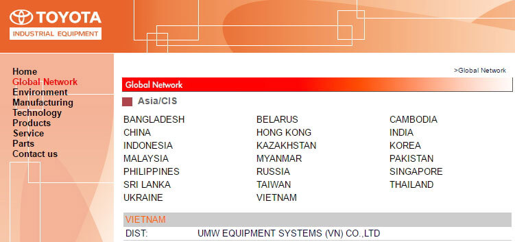 UMW Việt Nam là nhà phân phối duy nhất của Toyota Material Handling tại Việt Nam